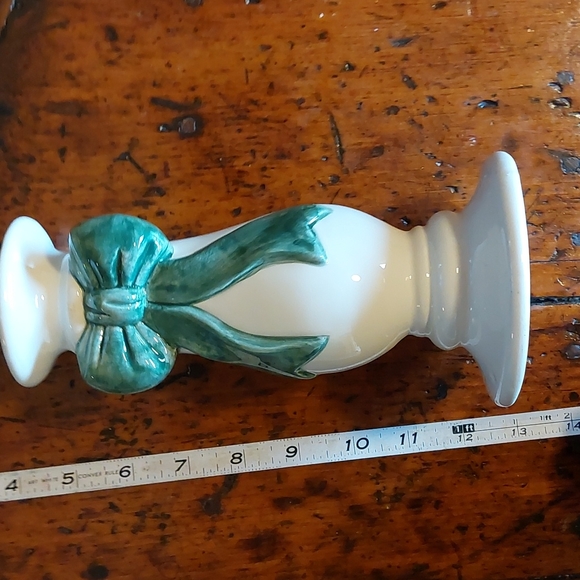 5/$25 Candleholder, Ivory with Green Bow, Cottagecore, Romantic, 1980's - Picture 5 of 6